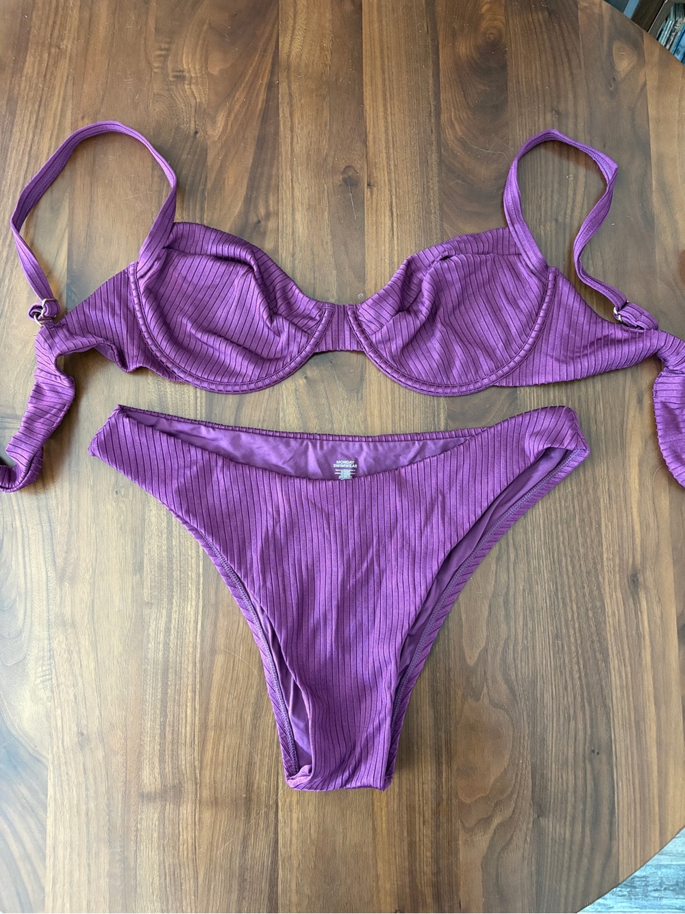 Monday Swimwear Plum Purple Ribbed Underwire Bikini Set Size V